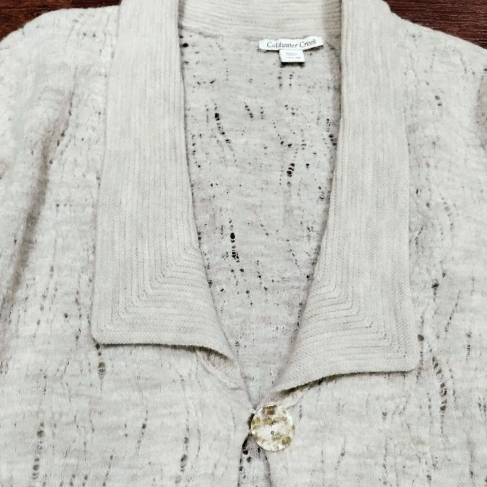 Coldwater Creek Wool Long Cardigan Beige & Gray Alpine Scenic Artsey - Picture 9 of 15